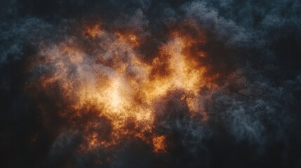 Fototapeta premium Fiery explosion amidst dark clouds.