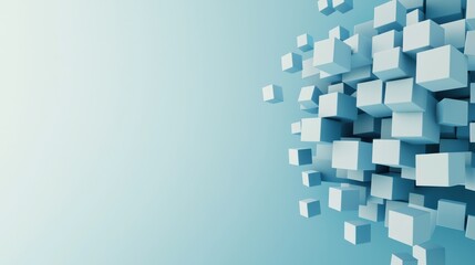 Abstract Cluster of Geometric Blue Cubes on a Soft Gradient Background