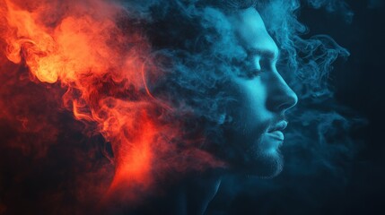 Man's Face Emerging from Smoke, Dual Colors