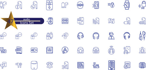 Audio thin line icons. Editable stroke. 