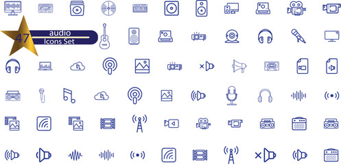 Audio thin line icons. Editable stroke. 