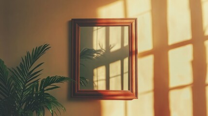 Sunlit Mirror with Palm Plant Shadow
