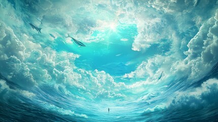 Surreal Dream: Upside-Down Ocean, Flying Fish, Cloud Waves - Lucid Dream Concept Art