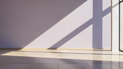 Obraz premium empty room with pastel mauve wall, smooth floor, and soft shadows creating serene atmosphere. light enhances minimalist design and tranquil vibe