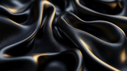 Fototapeta premium Luxurious black silk fabric texture, elegant drapes, abstract background, ideal for fashion design.