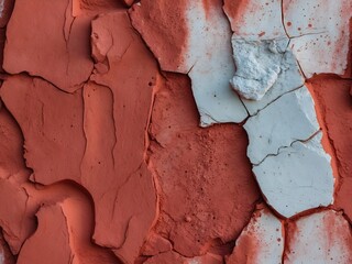 Fototapeta premium Weathered Red and White Paint Texture Background with Cracks and Flaking Layers for Vintage Effects