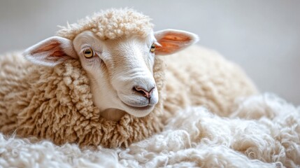Fluffy Sheep Resting on Soft Fleece