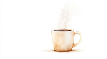 A steaming coffee cup with a rustic appearance, set against a plain background, exuding warmth and inviting comfort.