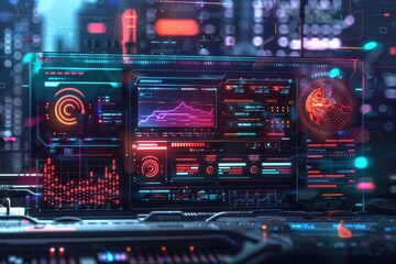 Futuristic Interface Display with Data and Graphs