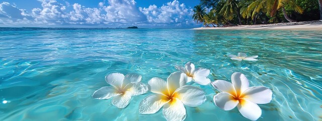 Flowers floating in the ocean. Selective focus