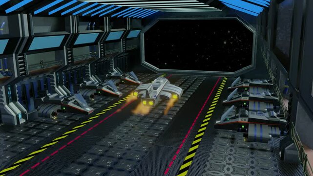 Decolagem de um ca&ccedil;a futurista fortemente armado.