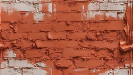 Weathered Red Brick Wall Texture with Flaking Paint and Exposed Mortar for Vintage Industrial Backgrounds
