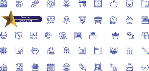 Teacher icon set. Containing lesson, class, school, teaching, mentor, professor, education, books,