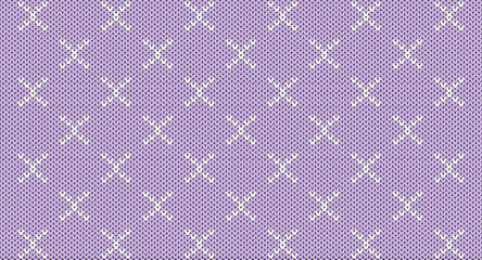 White cross on purple knitted pattern, Festive Sweater Design. Seamless Knitted Pattern