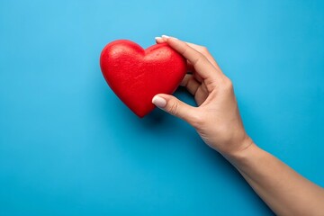 Fototapeta premium hands gently cradling a red heart representing love, compassion, care and kindness against a soft