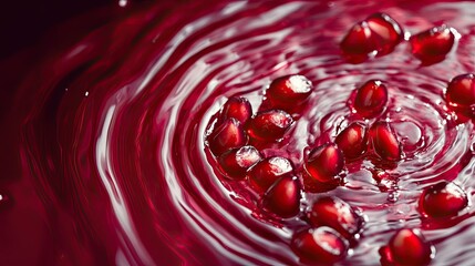 Pomegranate seeds swirling in crimson juice