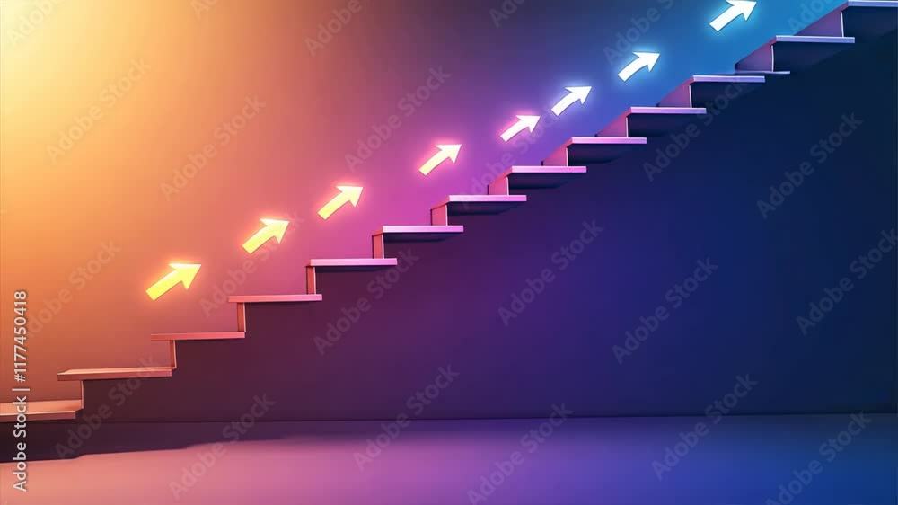 Poster colorful modern staircase with abstract upward arrows gradient design symbolizing progress and growt