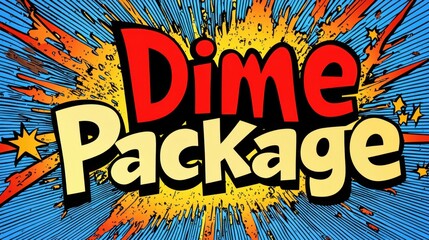 Create "Dime Package" Text in Royal Blue, Vibrant Yellow, White,