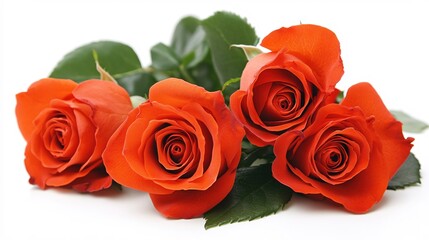Obraz premium Vibrant Orange Roses with Green Leaves for Elegant Floral Arrangements