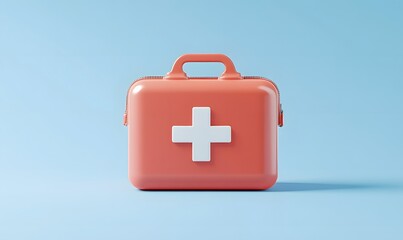 Fototapeta premium Coral first-aid kit on blue background.