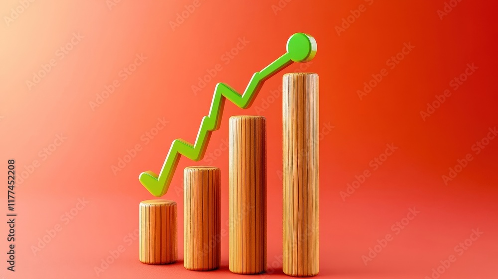 Poster a colorful bar graph with increasing heights, featuring a green upward arrow, symbolizes growth and 