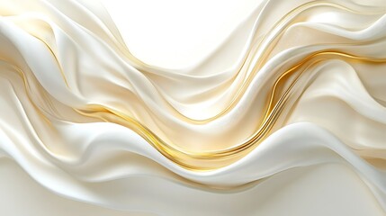 Obraz premium Elegant cream silk waves, golden highlights, abstract background, luxury texture.