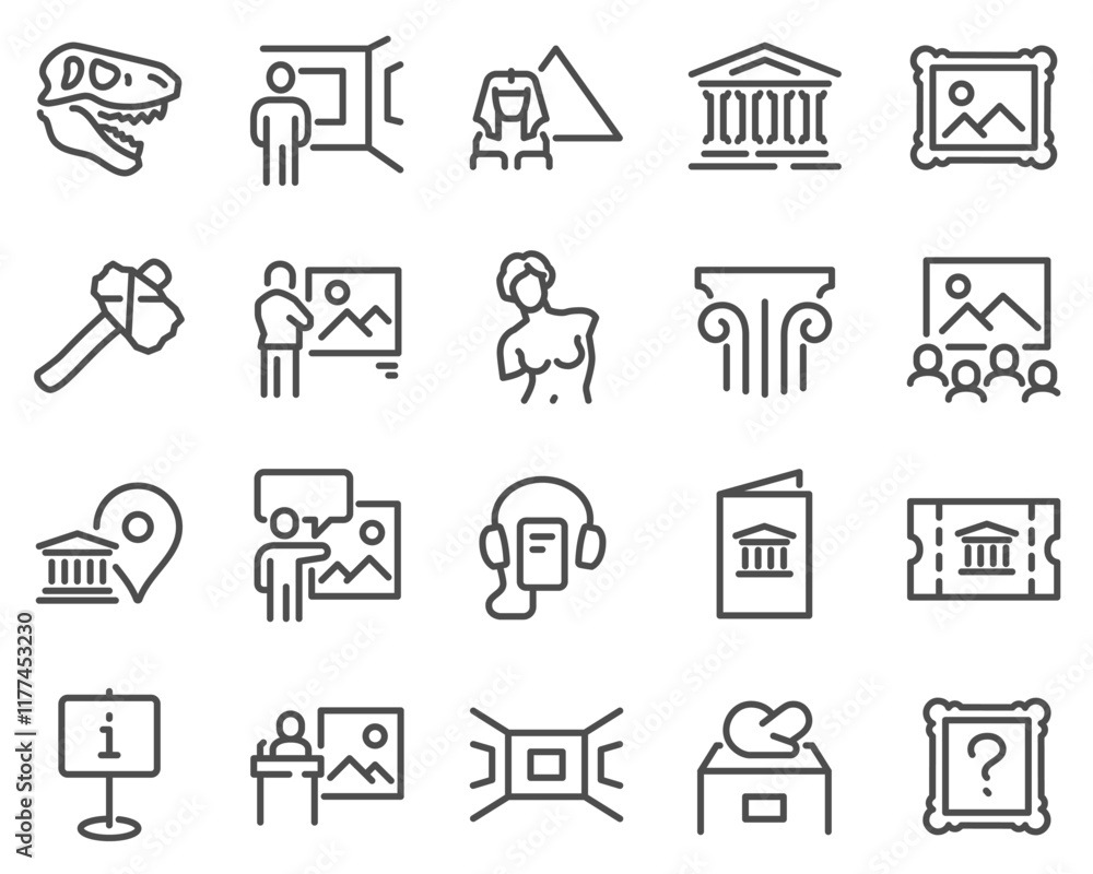 Aufkleber simple set of museum related vector line icons. contains such icons as tourist group, sculpture, art