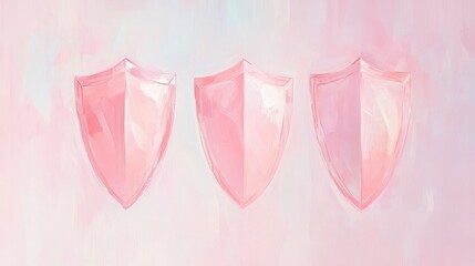 A trio of glossy pink shields on a soft pastel canvas, representing privacy and secure browsing.