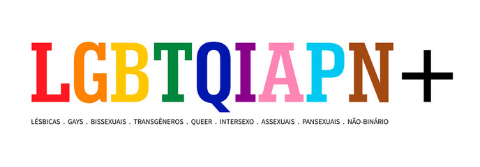 LGBTQIAPN+ typography in Portuguese version on white