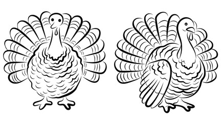 Sketch of a turkey. Different poses of a turkey. Vintage illustration. Element for label, packaging and postcard design.