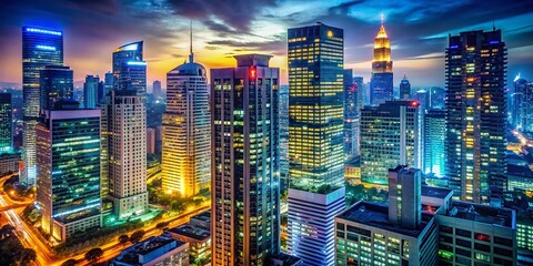 Obraz premium Illuminated Skyscrapers Cityscape - Night Business District Photography