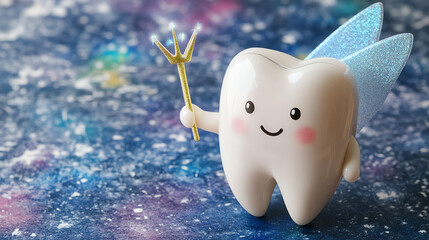 Magical tooth fairy character with wand and wings
