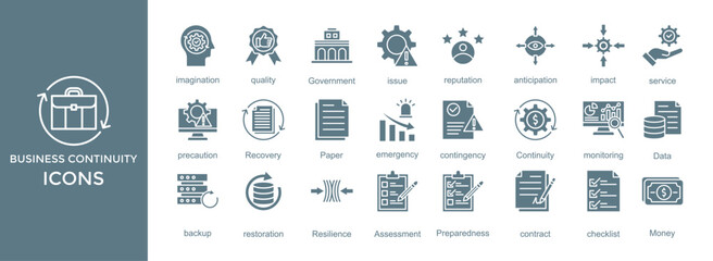 business continuity icon set. with icon contract,Income,Business,strategy,business plan