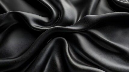 Fototapeta premium Black silk fabric texture, elegant waves, studio shot, background for design.