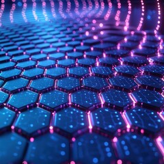 Obraz premium Glowing hexagonal surface with circuitry, energy waves in background, for technology or science concepts