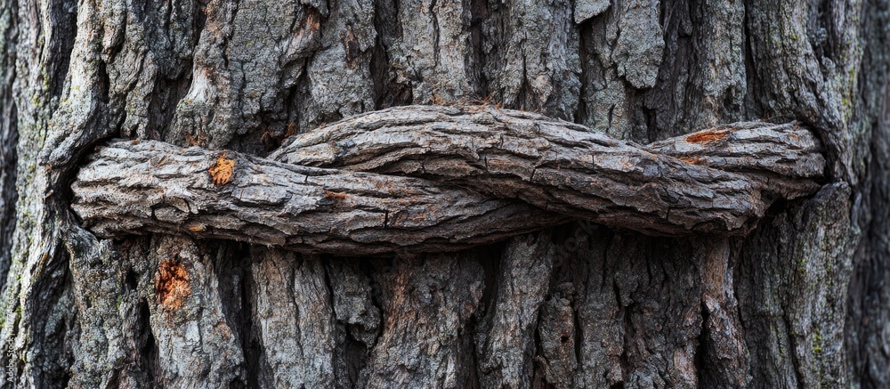 Poster twisted tree trunk detail with intertwining branches in lincoln nebraska usa showcasing textured bar