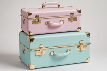 Stacked Pastel Pink and Mint Green Vintage Suitcases