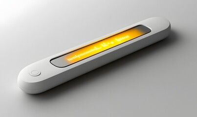 Futuristic audio player with illuminated display showing waveform.