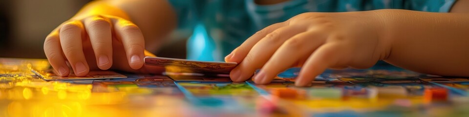 Obraz premium Close-up of children playing board games. Selective focus