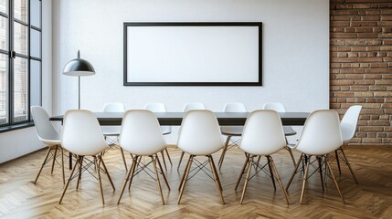 Modern Conference Room with Empty Frame Mockup