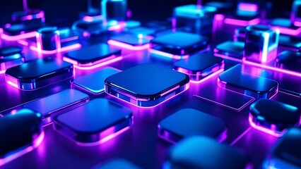 Abstract geometric blocks on dark background, 3d render