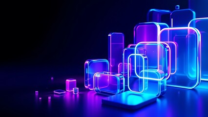 Abstract geometric blocks on dark background, 3d render