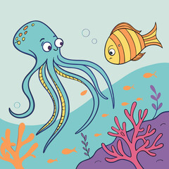 Fototapeta premium octopus and fish