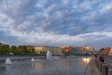 Bolotnaya Square Floating fountains on the Moscow River On Luzhkov Bridge