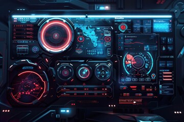 Obraz premium Futuristic Interface with Red and Blue Glowing Lights