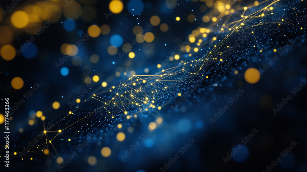 Poster colorful abstract representation of digital connections and networks across a dark background