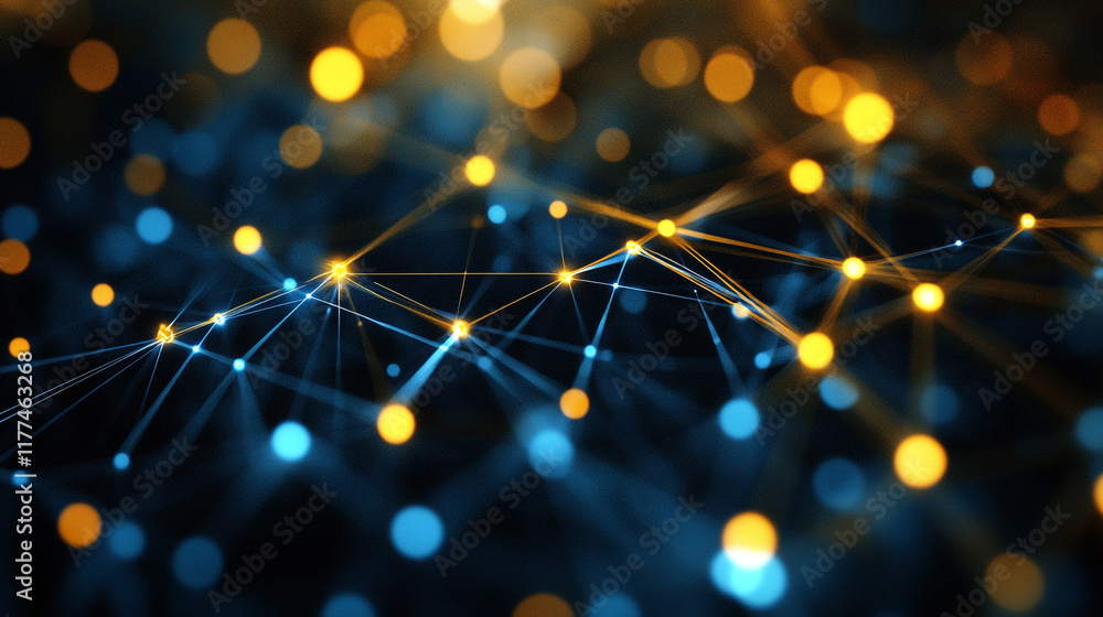 Poster colorful abstract network of illuminated dots and lines representing technology and connectivity