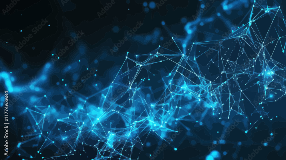 Poster futuristic ai connectivity vector illustration with low poly mesh of stars and space, blue network a