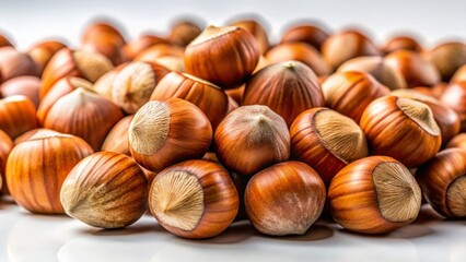 Obraz premium Isolated Hazelnuts: Minimalist Studio Shot of Perfect Hazelnuts on White Background