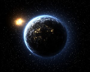 Fototapeta premium Planet Orbit Visualization Stunning Earth Scene in Space Cosmic Environment Digital Art